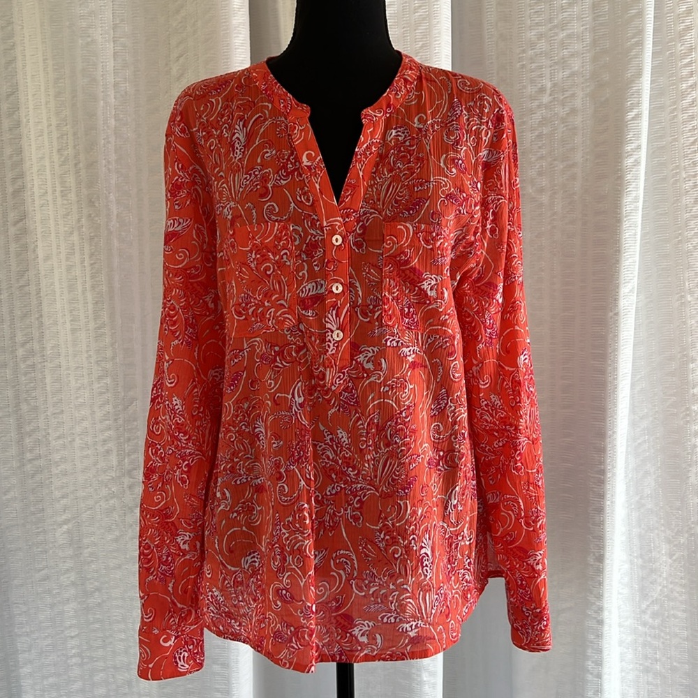 CARVE DESIGNS Women's Dylan Gauze Shirt - Coral - Large